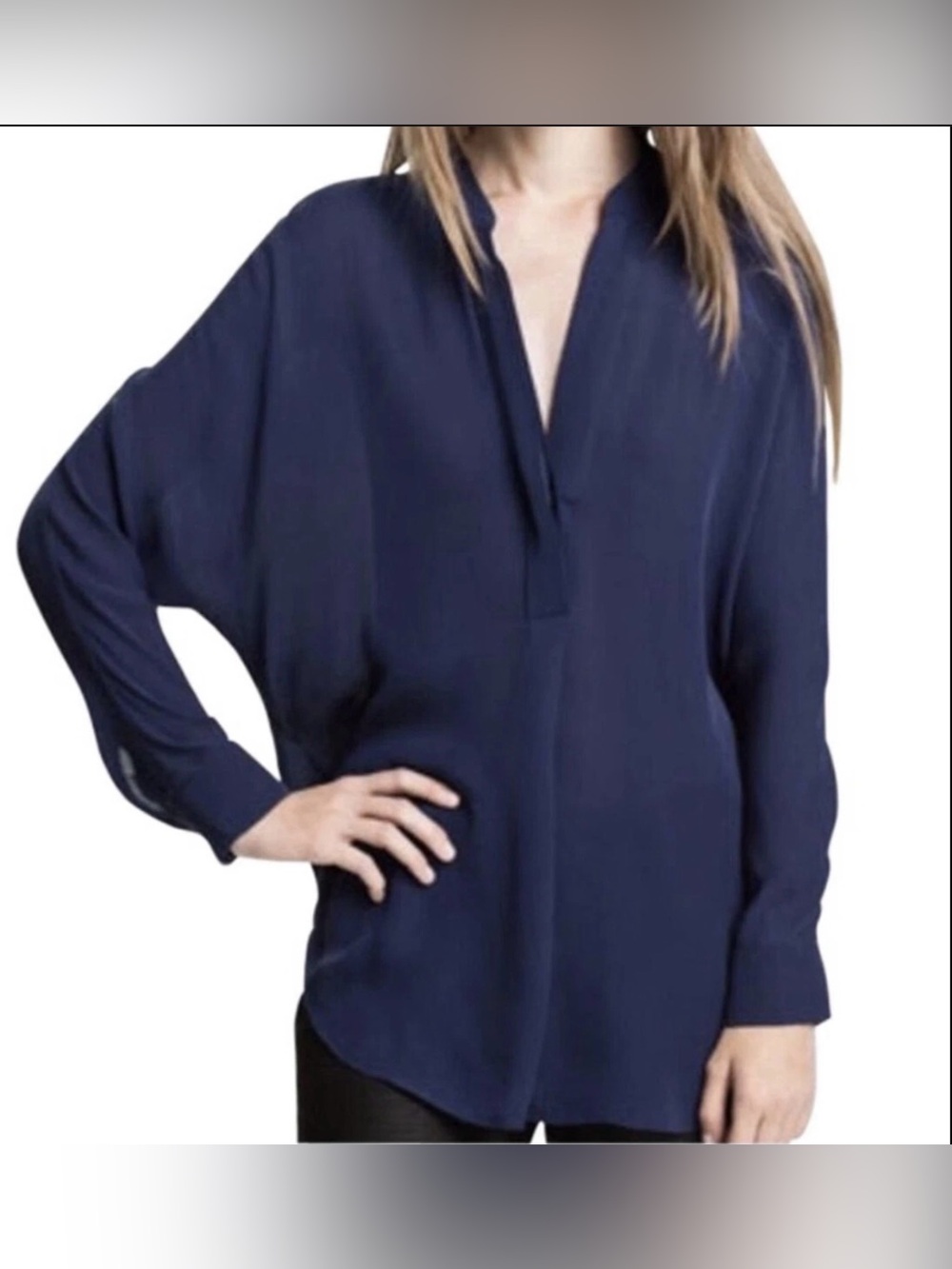 Vince sheer banded silk pullover blouse.